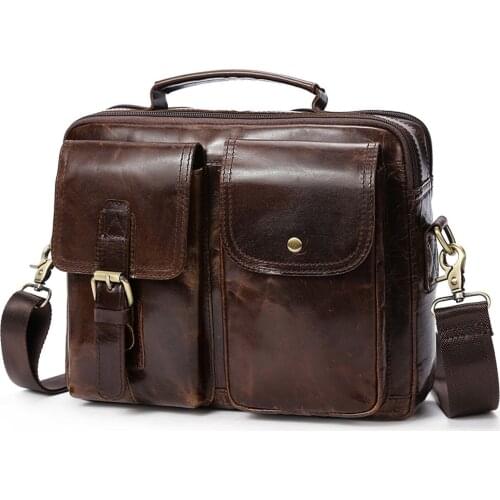 Vintage Natural Skin Mens Top-handle Bag Handbag Genuine Leather Briefcase Brand Design Business Bags Shoulder Messenger Bags