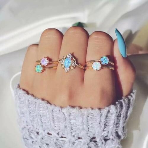 Vintage Alloy Metal Rings for Womens Girls Fashion 2021 Trendy Colorful Stone Finger Ring Sets Friendship Party Jewelry bague