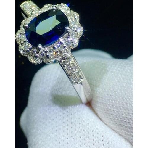 Fine Jewelry Sapphire Ring Natural 0.86ct Blue Sapphire Gemstone Pure 18 K Gold Jewelry For Women Diamonds Rings