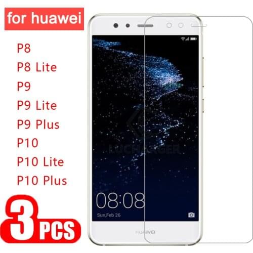 3pcs Protective Glass for Huawei p8 p9 p10 Lite Plus Tempered Glass Screen Protector on p 8 9 10 Light p10lite Glas Safety Film