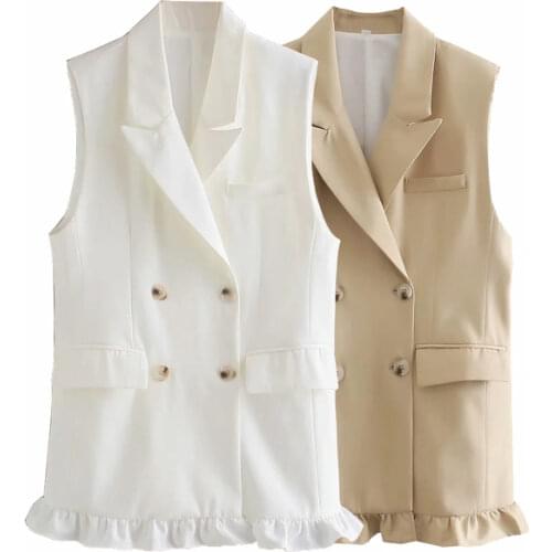 Za New Vest Coat Women Spring Autumn Sleeveless Lapel Solid Color Loose Ruffles Vest Jacket Outerwear Xitimeao