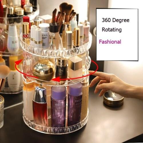 Women 360 Degree Rotating Cosmetic Crystal Makeup Organizer Storage Box Shelf Display