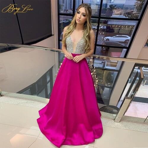 Berylove V neck A line Evening Dresses Fashinable Satin Sexy Sleevelss Summmer Floor Length Party dress