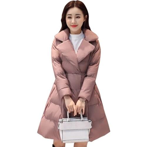 Winter Jacket Women Cotton Clothing Medium and Long A type Ladies Coats Thick Warm Fashion Bowknot Decoration Bubble Coat