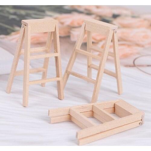 1:12 Dollhouse Miniature Furniture Wooden Ladder Doll House Mini Furniture Folding Wooden Ladder Model Garden Scene Accessories