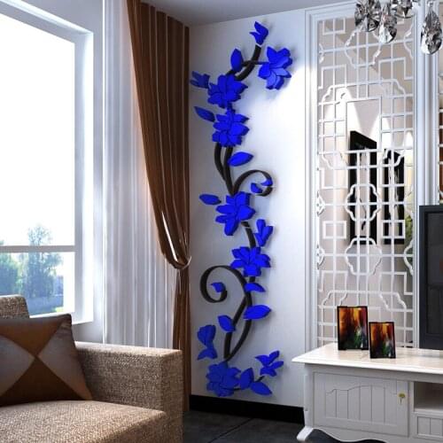 1 Pcs New 3D Acrylic Wall Sticker 6 Colors Exquisite Flower Pattern Living Room DIY Decor Wall Sticker Home Wall Window Artwork