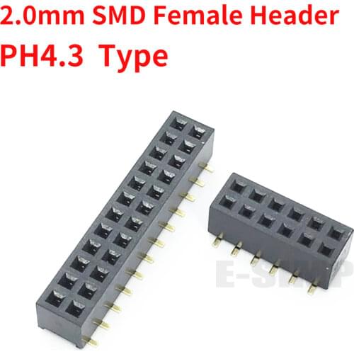 10pcs 2.0mm Pitch SMD 2X2/3/4/5/6/7/8/9/10/12/14/15/20/25/30/40pin PH4.3mm double row PCB SMT Socket gold-plate female header