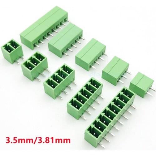 10PCS KF2EDG 3.5mm / 3.81MM Pluggable Pcb Terminal Block Curved Needle / Straight Pin 2/3/4/5/6/7/8p Green Connector
