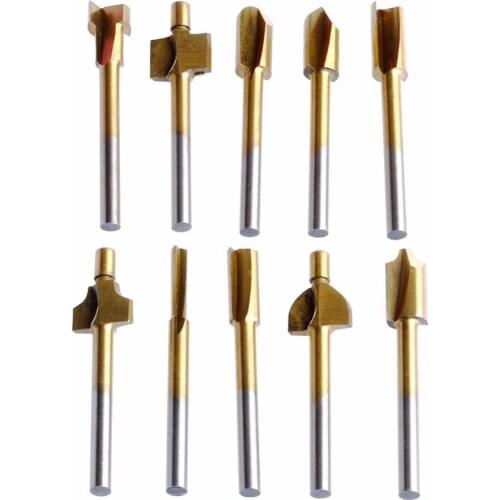 10Pcs/Set 3mm Titanium Mini Hss Router Bits Trimmer Shank For Dremel Rotary Tool