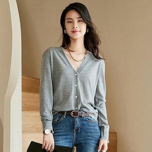 100% Cashmere Sweater Women Cardigans Casual Design V Neck Long Sleeves Ladies Casual Loose Knitwear New Fashion