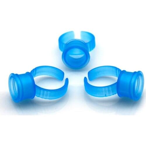 100Pcs Permanent Makeup Disposable Blue Plastic Adhesive Tattoo Pigment Eyelash Extension Ring Finger Pallet Holders Small Size