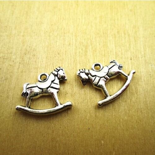 12pcs--15x15mm Rocking Horse Charm 3D rocking horses Charms Pendants DIY necklace/ bracelets charms antique silver tone