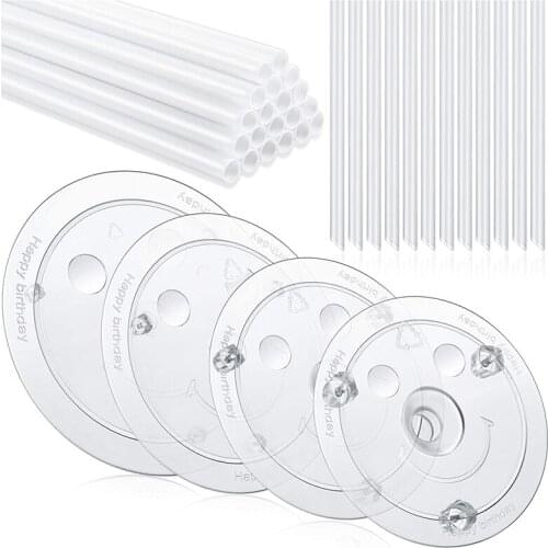 20 Pieces White Plastic Cake Sticks Support Rods with 4 Pieces Cake Separator Plates Cakes and 12 Pieces Clear Cake