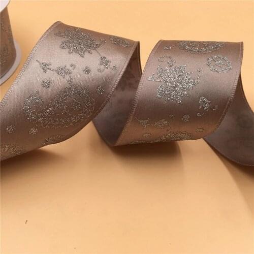 38mm X 25yards Silver Lurex Printed Ribbon Wired Grey Ribbon. Gift Bow,Wedding,Cake Wrap,Tree Decoration,Wreath N1025