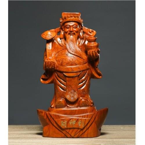50CM large HOME Company store bring in wealth making money lucky The God of wealth CAI SHEN DAO Yellow pear wood carving statue