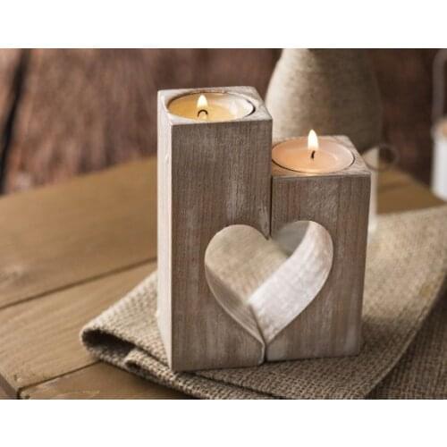Wood Candle Holder Art Love 2 Pieces
