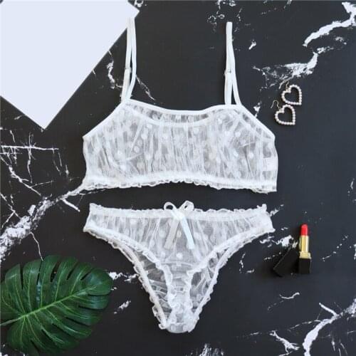 Erotica Sexy Womens Clothing New Women Sexy Dot Mesh Bra Bowknot Underpants Sleepwear Black Lingerie Set S-XL Erotic Costumes