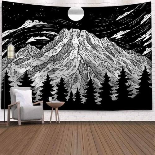 Black And White Mountain Forest Tapestry Wall Hanging Wall Tapestry Backdrop Decor Trippy Tapestry Mandala Psychedelic Tapestry
