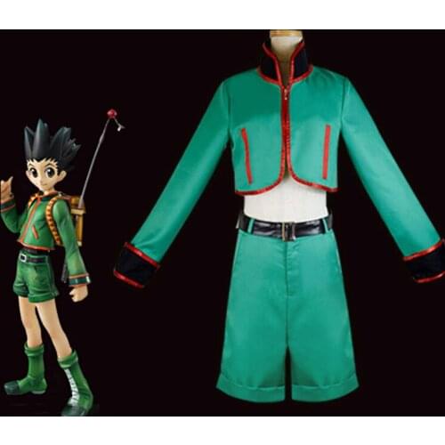 Gon Freecss Cosplay Costume Green Men Anime HUNTER X HUNTER COS Uniform Outfit Full Set Halloween Costume for Adult C88C12