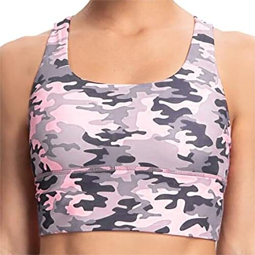 Camo Workout Brathable Seamless Underwear Womens Tops Strappy Crisscross Adjustable Wirefree Padded Yoga Tank Sports Crop Bra
