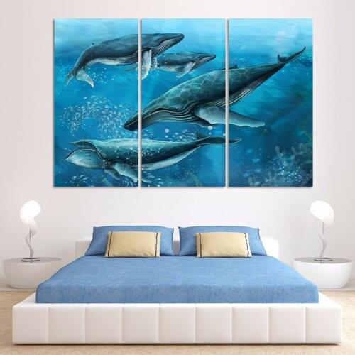 Blue Ocean Whale 3 pcs HD Canvas Painting Modern Home Decoration Living Room Canvas Print Painting Wall Decor Picture