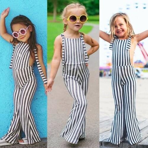 Emmababy 2019 USA Fashion Toddler Kids Baby Girls Stripes Brace Horn Strap Pants Overalls Jumpsuit Romper Outfits