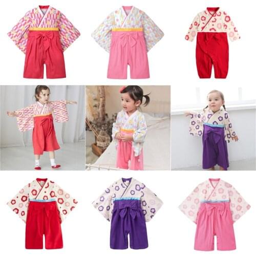 7Style Traditional Japanese Style Baby Girls Kimono Rompers Yukata Obi Cotton Performance Asian Clothing 0-1 Years Old Infant