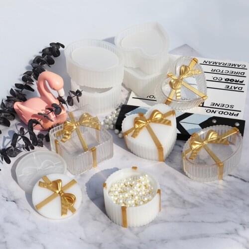 DIY Bow Storage Box Resin Mold Gift Box Silicone Mold Love Square Round Oval Stripe Storage Box Crystal Epoxy Mold