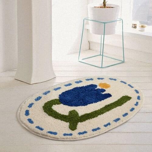 Bathroom Mat Simple Modern Simple Fresh Blue Tulip Oval Soft Carpet Absorbent Slip-resistant Pad Kitchen Door Floor Mat