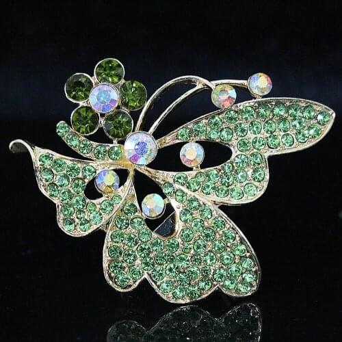 Lovely Multicolor Animal Brooch Fashion Women Butterfly Shape Flower Crystal Gold-color Charms Gift Pins Jewelry B1228