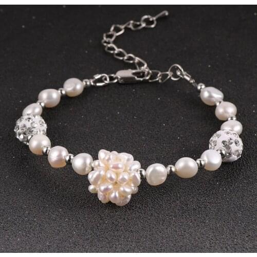 Fashion Women Freshwater Pearl Flower Charm Bracelet White Pink Natural Baroque Pearls Beaded Bracelets 2020 Trendy Jewelry Gift