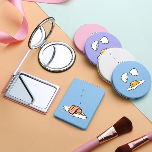 Cartoon Magnifying Makeup Mirrors with Double Side for Girls Cute Egg PU Portable Folding Compact Pocket Cosmetic Vanity Mirror