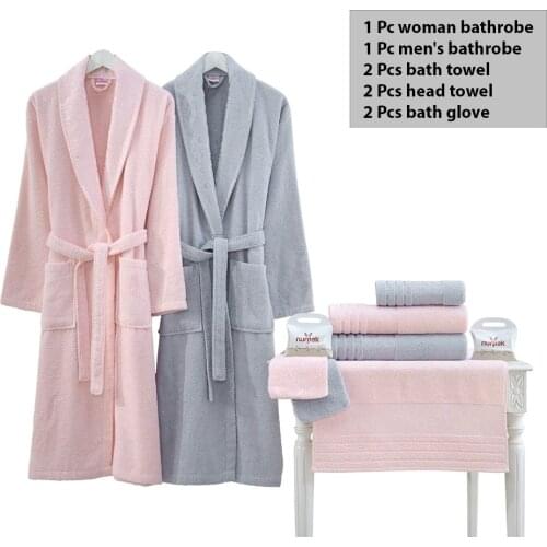 Women Men Bathrobe Set Bath Towel Set Adult Natural Hundred percent Cotton Super Absorbent 10 Piece Set Head Towel Bathroom sac Soap