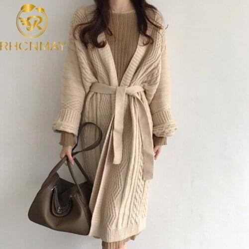 New 2020 Autumn Winter Female Sweater Knitted Long Cardigans Korean Style Casual Elegant Women’s Coat