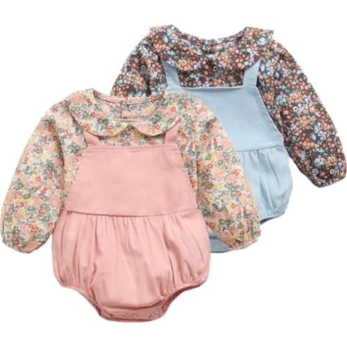 Newborn Baby Girl Clothes Spring Autumn Infant Girls Jumpsuit Long Sleeve Floral Print Bodysuit Twins Baby Clothes For 0-2y