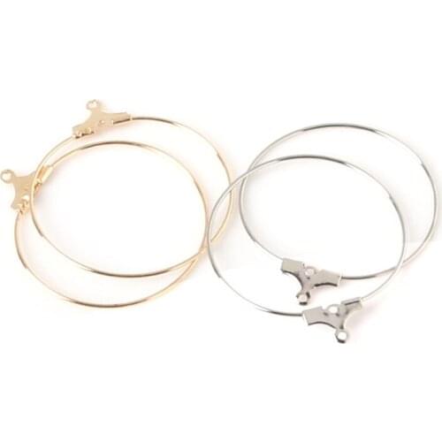 Wholesale Retail 50Pcs/lot Gold/Rhodium Plated Wine Glass Charm Rings/Earring Hoops 30mm Brass For DIY Earrings Jewelry Findings