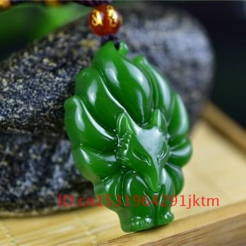 Necklace Hand Pendant Jade Charm Amulet for Gifts Natural Chinese Fashion Carved Jadeite Jewelry Green Men Fox Women Nine-Tailed