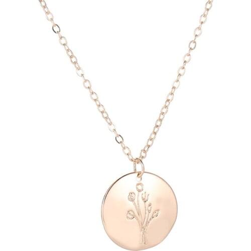 Round Metallic Medal Tree Golden Silver Plated Short Plant Necklace for Women