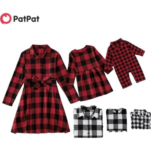 PatPat 2021 New Spring and Autumn Mommy and Me Christmas Plaid Long sleeve Dresses Clothes Family Look Matching Clothing