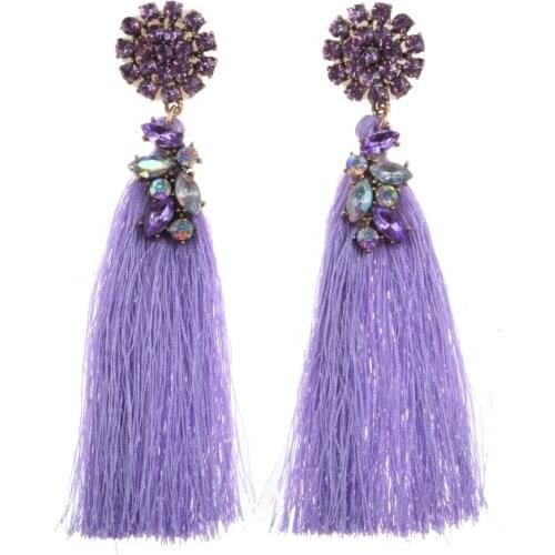 PPG&PGG Crystal Flower Statement drop dangle Earrings Boho Long red earrings Tassel Earrings For Girls
