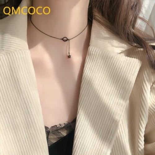 2021 New Style Trendy Simple Chain Necklace For Women Fashion Black Stars Pendant Clavicle Chain Woman Jewelry Gifts