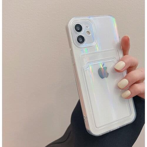 Transparent Aurora Card Solt Holder Silicone Case For iPhone 11 12 Pro Max Mini XS X XR 8 7 Plus Soft Camera Protection Cover