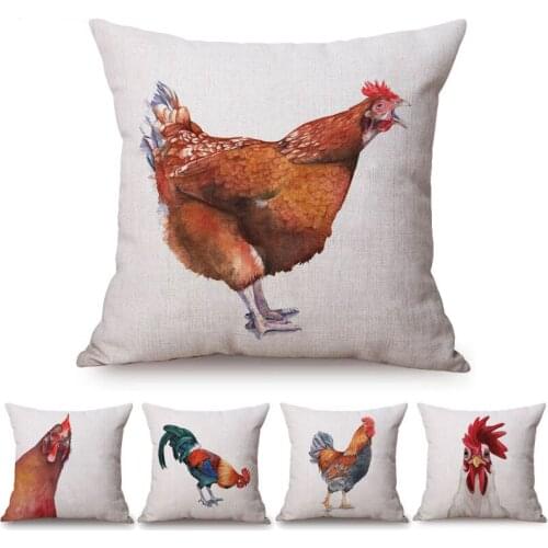 Nordic Rural Poultry Rooster Cushion Covers Little Hen Chicken Animal Hand Painting Pillow Case 45X45cm Sofa Decoration