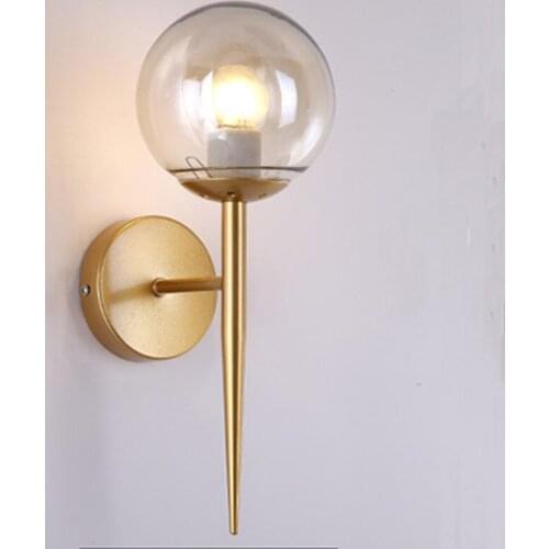 Brief Modern Wall Lamp For Bedside Glass Lampshade Single Light Gold Wall Sconce Light Creative Design Hallway Light