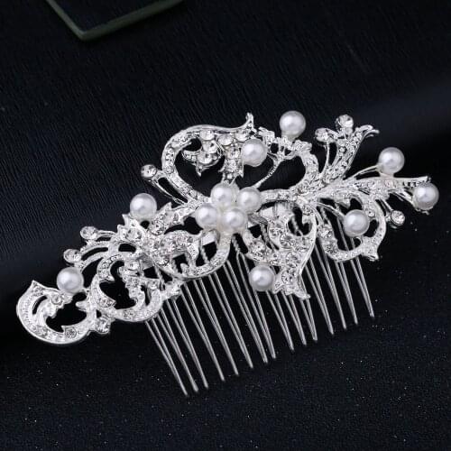 Wedding Elegant Five-Petal Crystal Hair Ornaments Flashing Crystal Pearl Bride Hair Comb Bridal Hair Accessories Jewelry