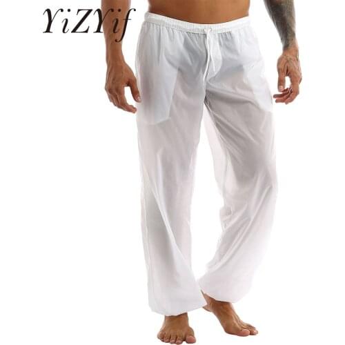 YiZYiF Men Loose Casual Trousers Lightweight Drawstring Elastic Waist Pocket Beach Long Pants Homewear Casual Summer Beachwear