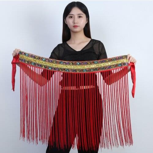 Belly Dance Waist Chain Hip Scarf Sequins Tassel Hip Scarf Indian Dance Tribal Waist Scarf Fitness Beginner Waist Chain Female