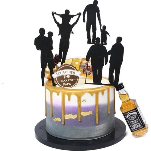 5pcs/set Happy Fathers Day Gold Black Acrylic Cake Topper Daddy Father Birthday Cake Cupcake Decorations Dads Gifts