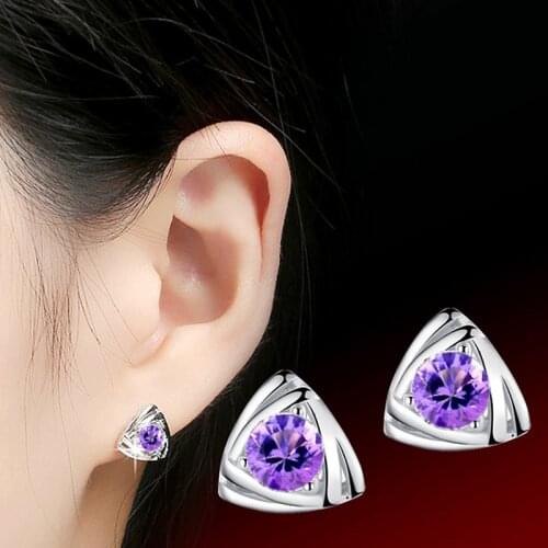 Triangle Stud Earrings For Women Zircon Earring Earings Silver color plated Jewelry Earing Brincos Brinco Oorbellen Gift F63