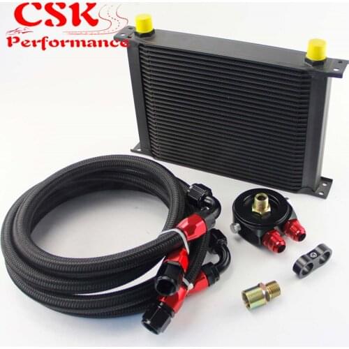 Universal 28 Row 10AN Aluminum Engine Transmission Oil Cooler+black adapter Kit